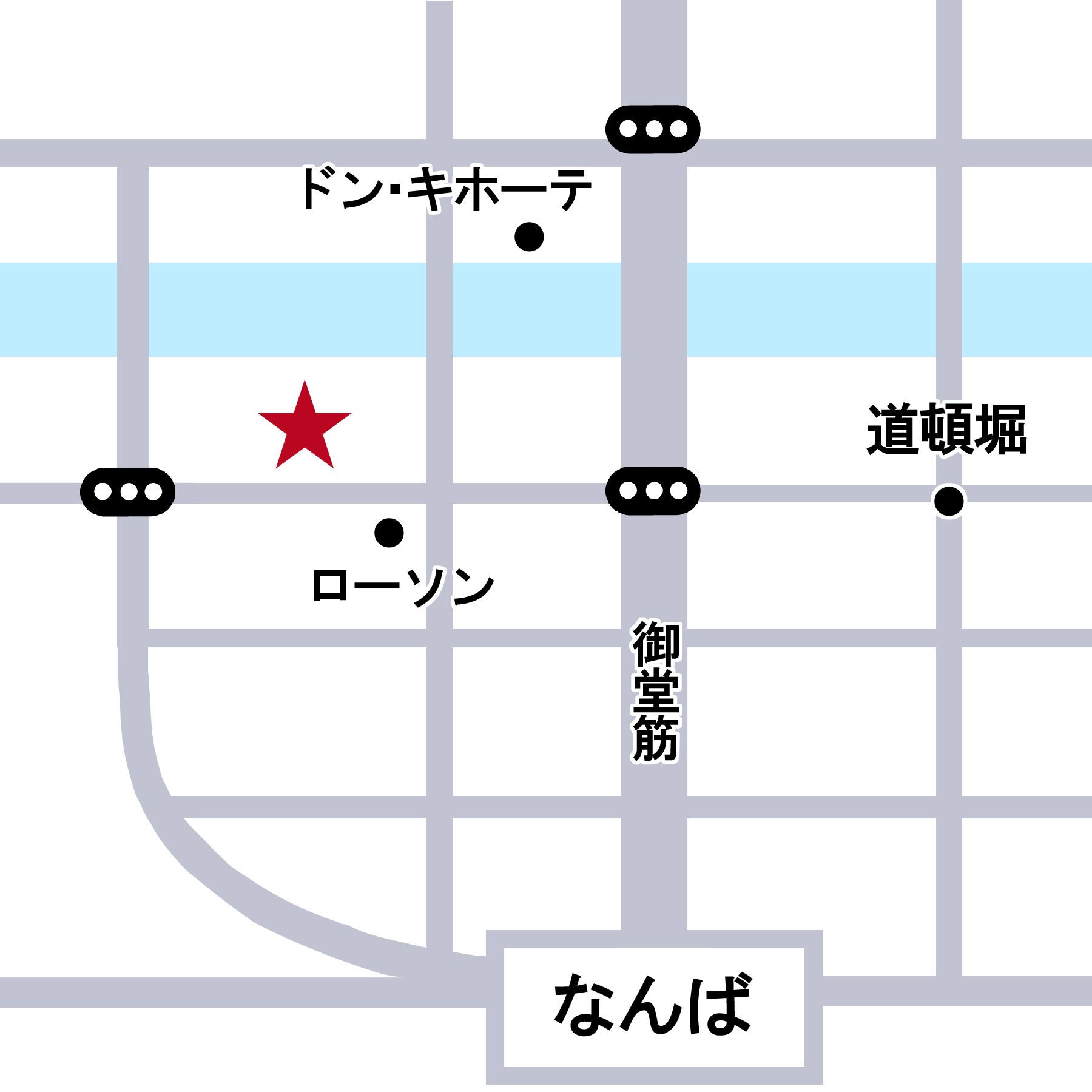 わんWASH 周辺の簡易地図（大阪難波駅25番出口から徒歩3〜4分）
